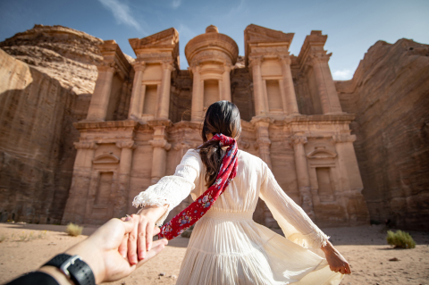 A traveller at the Monastery in Petra